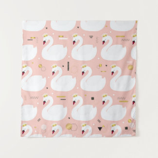 Tapete De Parede Padrão contínuo com cisnes brancos.