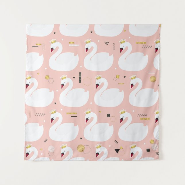 Tapete De Parede Padrão contínuo com cisnes brancos. (Frente)