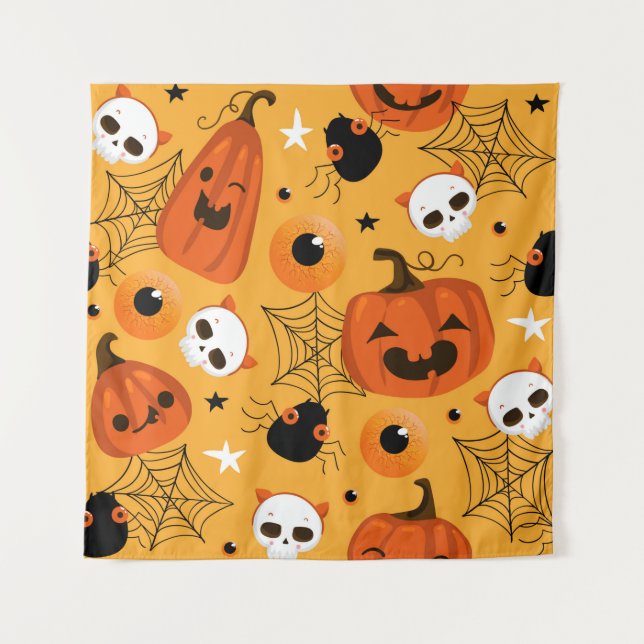 Tapete De Parede Padrão contínuo de Halloween com abóboras fofas, s (Frente)
