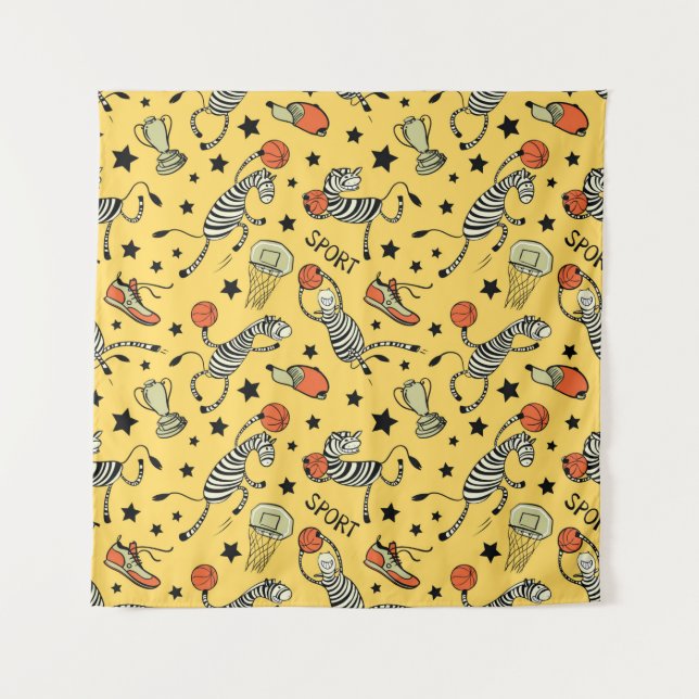 Tapete De Parede Padrão contínuo de jogo de basquete com desenho fo (Frente)