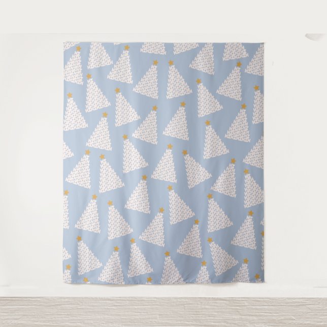 Tapete De Parede Padrão da árvore de Natal Azul (Frente)