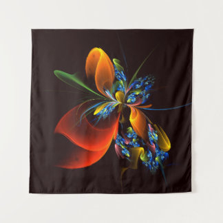 Tapete De Parede Padrão de Abstrato de Arte Floral Azul Laranja Mod