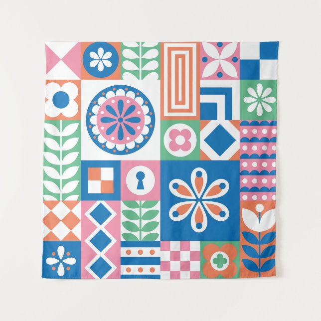 Tapete De Parede Padrão de Abstrato Floral Folk Escandinavo (Frente)