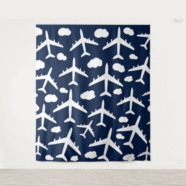 Tapete De Parede Padrão de aeronaves voadoras azuis (Frente)