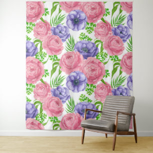 Tapete De Parede Padrão de aquarela com flores de peônia e anêmona