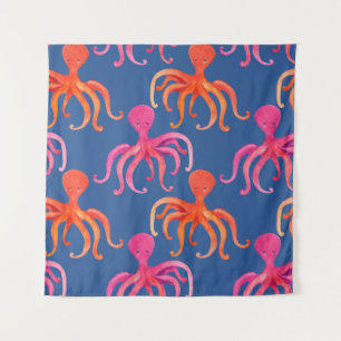 Tapete De Parede Padrão de Aquarela de Octopus de Cartoon Colorida