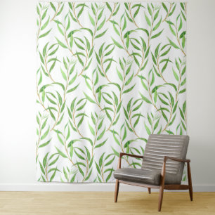 Tapete De Parede Padrão de aquarela Eucalyptus em branco