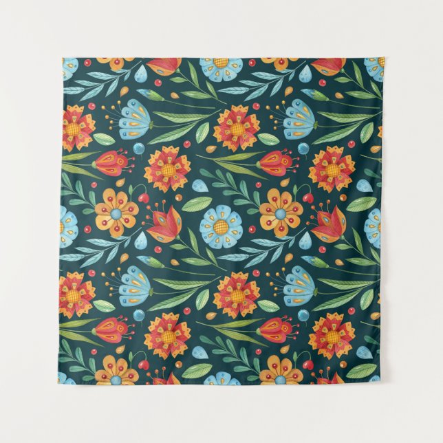 Tapete De Parede Padrão de Aquarela Ilustrada À Mão (Frente)