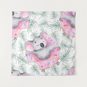 Tapete De Parede Padrão de aquarela pintada à mão com koala trop