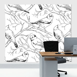 Tapete De Parede Padrão de Arte de Linha de Aves Norte-Americanas M