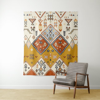 Tapete De Parede Padrão de Arte Popular Geométrica Tribal Marroquin