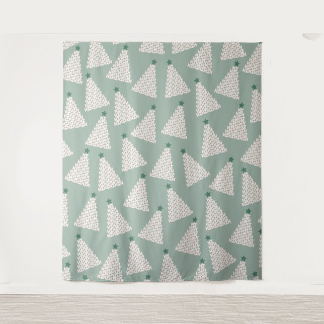 Tapete De Parede Padrão de Árvore de Natal Verde (Frente)