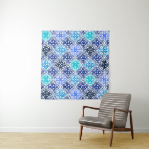 Tapete De Parede Padrão de Azulejo marroquino pintado com azul