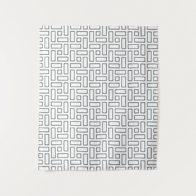 Tapete De Parede Padrão de Bloco Linear Preto e Branco - Branco (Frente)