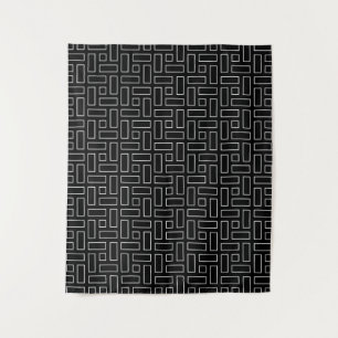 Tapete De Parede Padrão de Bloco Linear Preto e Branco - Preto