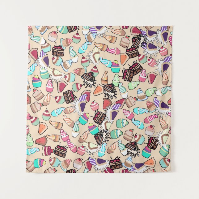 Tapete De Parede Padrão de bolo de rabisco sem costura. Desenho man (Frente)