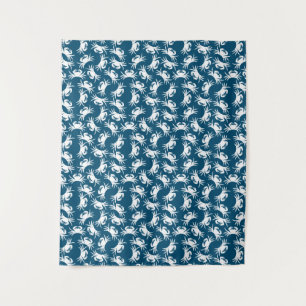 Tapete De Parede Padrão de Caranguejo Branco e Azul