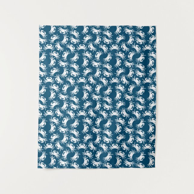 Tapete De Parede Padrão de Caranguejo Branco e Azul (Frente)