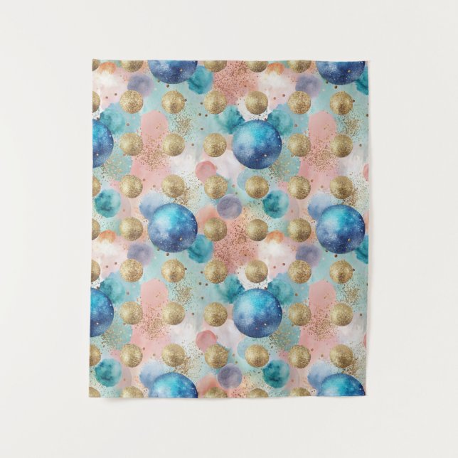 Tapete De Parede Padrão de Círculo Dourado e Azul com Acentos de Gl (Frente)