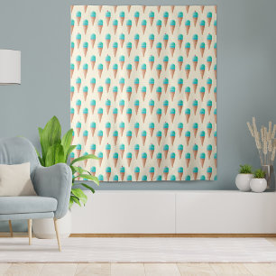 Tapete De Parede Padrão de Cone Sorvete Azul, Amarelo Claro
