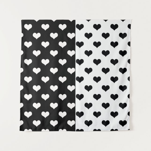 Tapete De Parede Padrão de Coração de Amor Branco Negro (Frente)