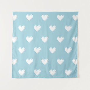 Tapete De Parede Padrão de Coração Simples Branco Azul