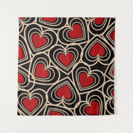 Tapete De Parede Padrão de Coração Simples Preto e Vermelho