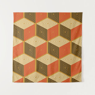 Tapete De Parede Padrão de Cubo Dourado Vermelho