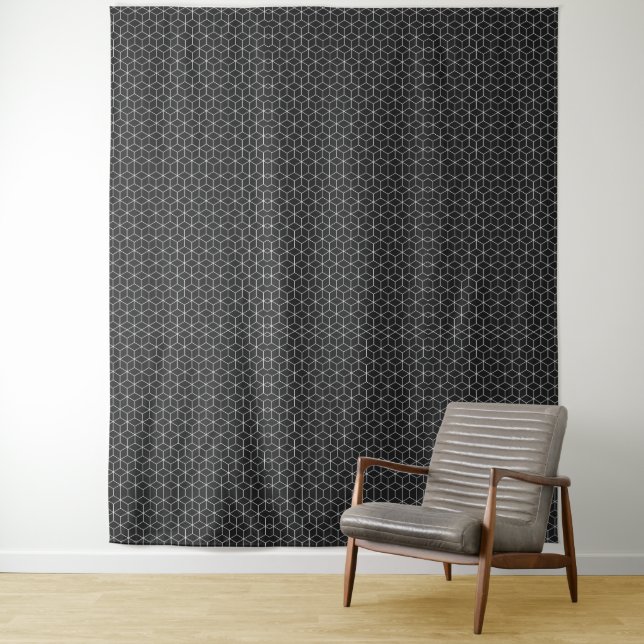 Tapete De Parede Padrão de Cubo Geométrico Preto e Branco (In Situ)