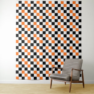 Tapete De Parede Padrão de design xadrez laranja preto e branco