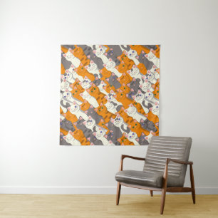 Tapete De Parede Padrão de diagonal do gato preto branco do Ginger