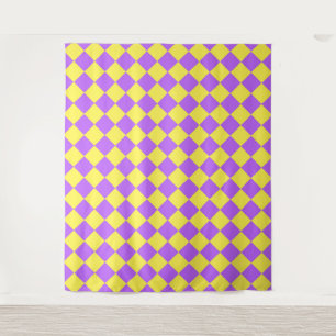 Tapete De Parede Padrão de Diamante Xadrez Amarelo Roxo