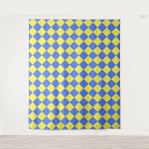 Tapete De Parede Padrão de Diamante Xadrez Azul Amarelo