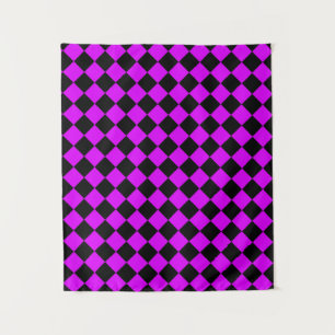 Tapete De Parede Padrão de Diamante Xadrez Preto Roxo