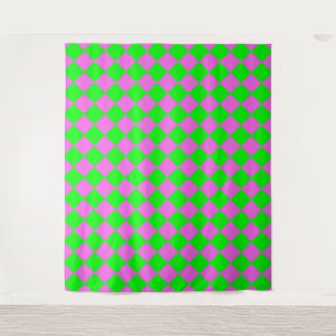 Tapete De Parede Padrão de diamante xadrez rosa verde