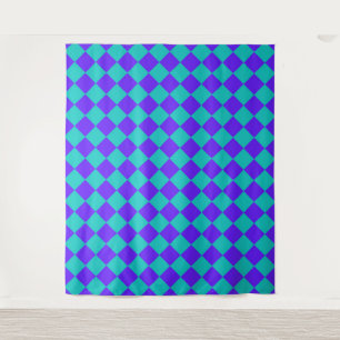 Tapete De Parede Padrão de Diamante Xadrez Roxo Turquesa