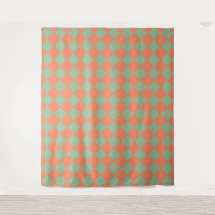 Tapete De Parede Padrão de Diamante Xadrez Verde Oliva Rosa Salmão