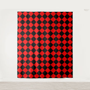 Tapete De Parede Padrão de Diamante Xadrez Vermelho e Preto