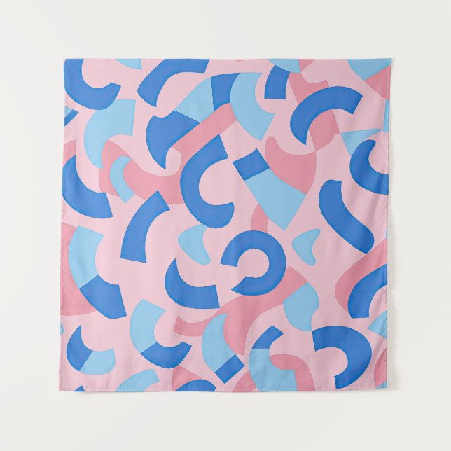 Tapete De Parede Padrão de Doodle Rosa e Azul (Frente)