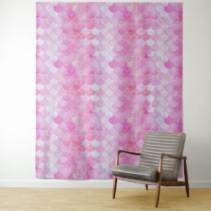 Tapete De Parede Padrão de Escala de Sereia de Pastel Rosa e Shimme