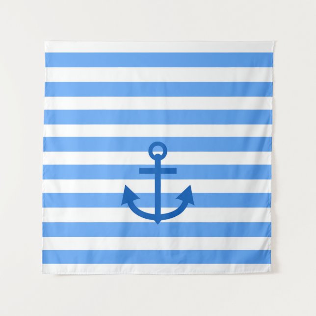 Tapete De Parede Padrão de faixa azul e branca com âncora (Frente)