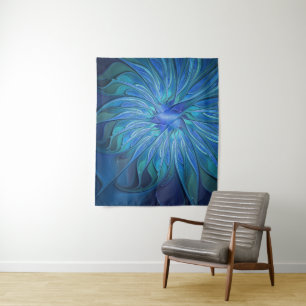 Tapete De Parede Padrão de fantasia de flores azuis, arte frontal A