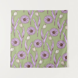 Tapete De Parede Padrão de Flor de Hippie Funky Y2K Retro Roxo Verd