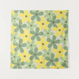 Tapete De Parede Padrão de Flor Verde Amarelo Retroativo Y2K 70s