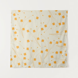 Tapete De Parede Padrão de Flor Y2K 70s do Orange Beige Retro