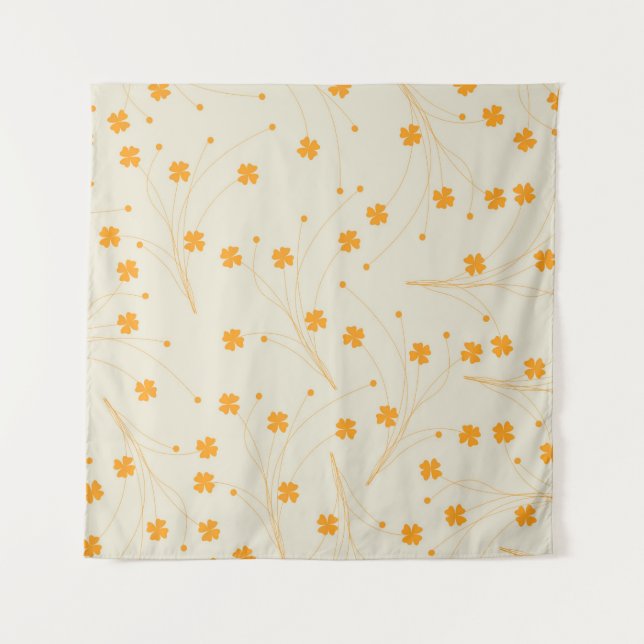 Tapete De Parede Padrão de Flor Y2K 70s do Orange Beige Retro (Frente)