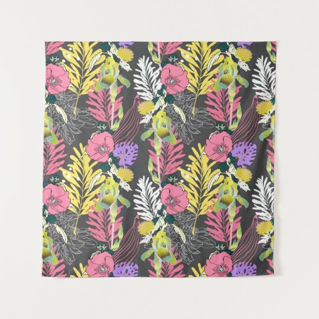 Tapete De Parede Padrão de flores artísticas sem costura, belo tróp (Frente)