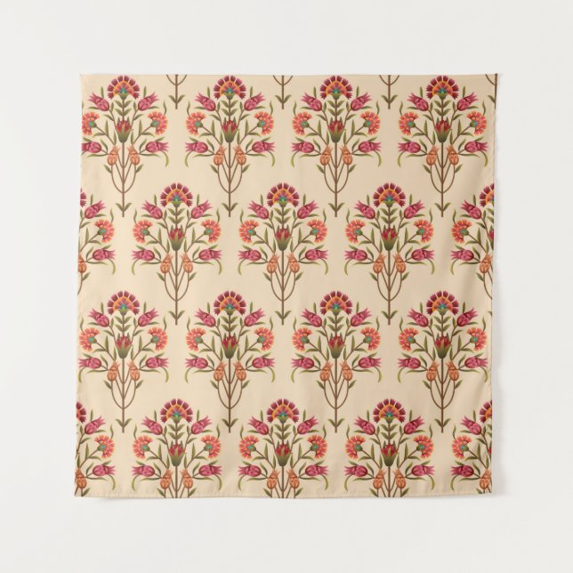 Tapete De Parede padrão de flores de múghes sem soldadura de creme  (Frente)