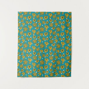 Tapete De Parede Padrão de Flores de Teal Amarelo
