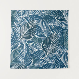 Tapete De Parede Padrão de Folha Azul: Papel de Wallpaper Vintage.